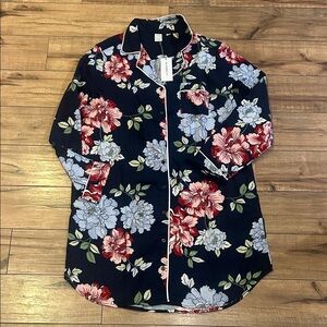 Liz Claiborne Navy Floral Button-Up Nightgown